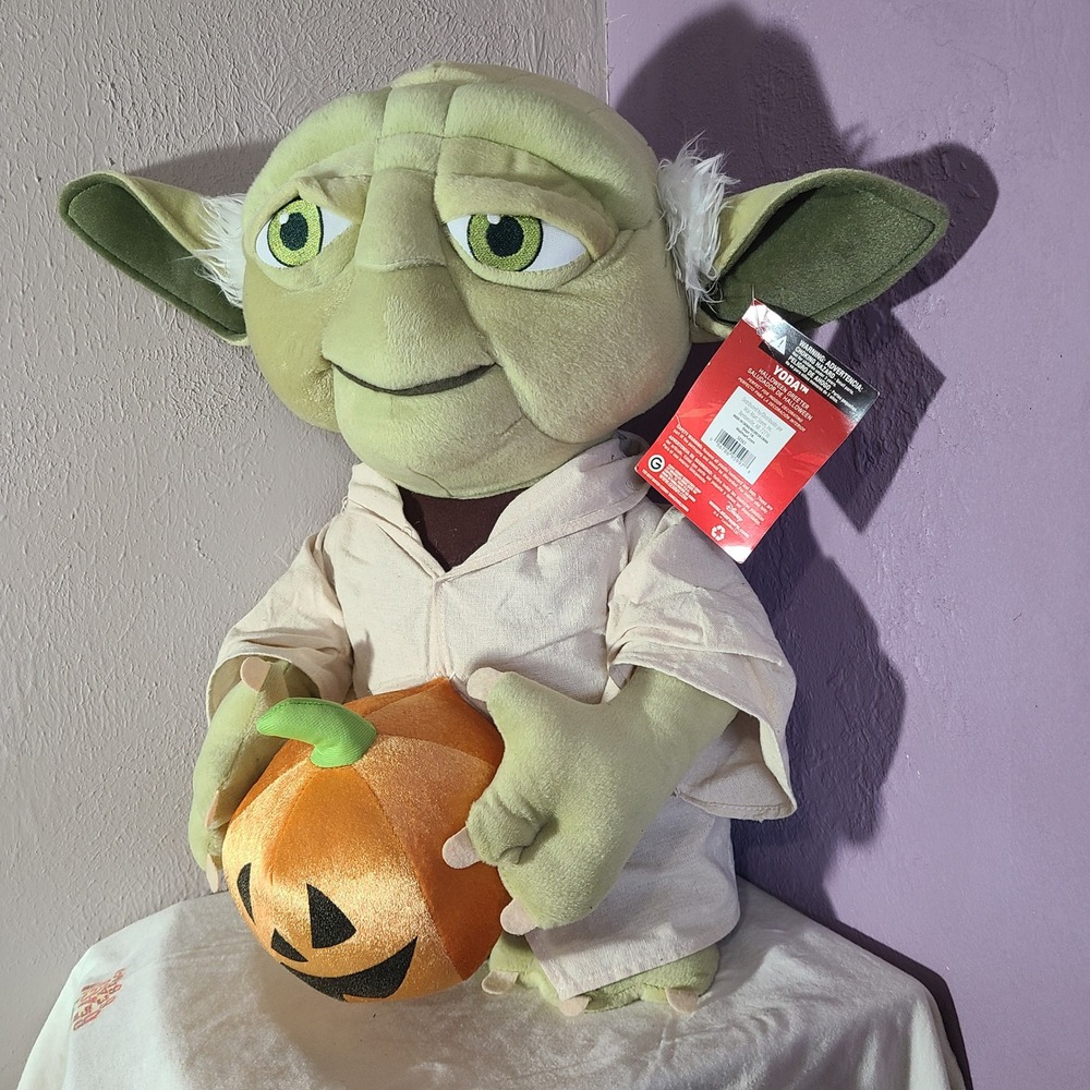 Gemmy Disney Yoda Halloween Door Greeter 20" Green Star Wars Pumpkin Plush 2018 - Picture 3 of 11